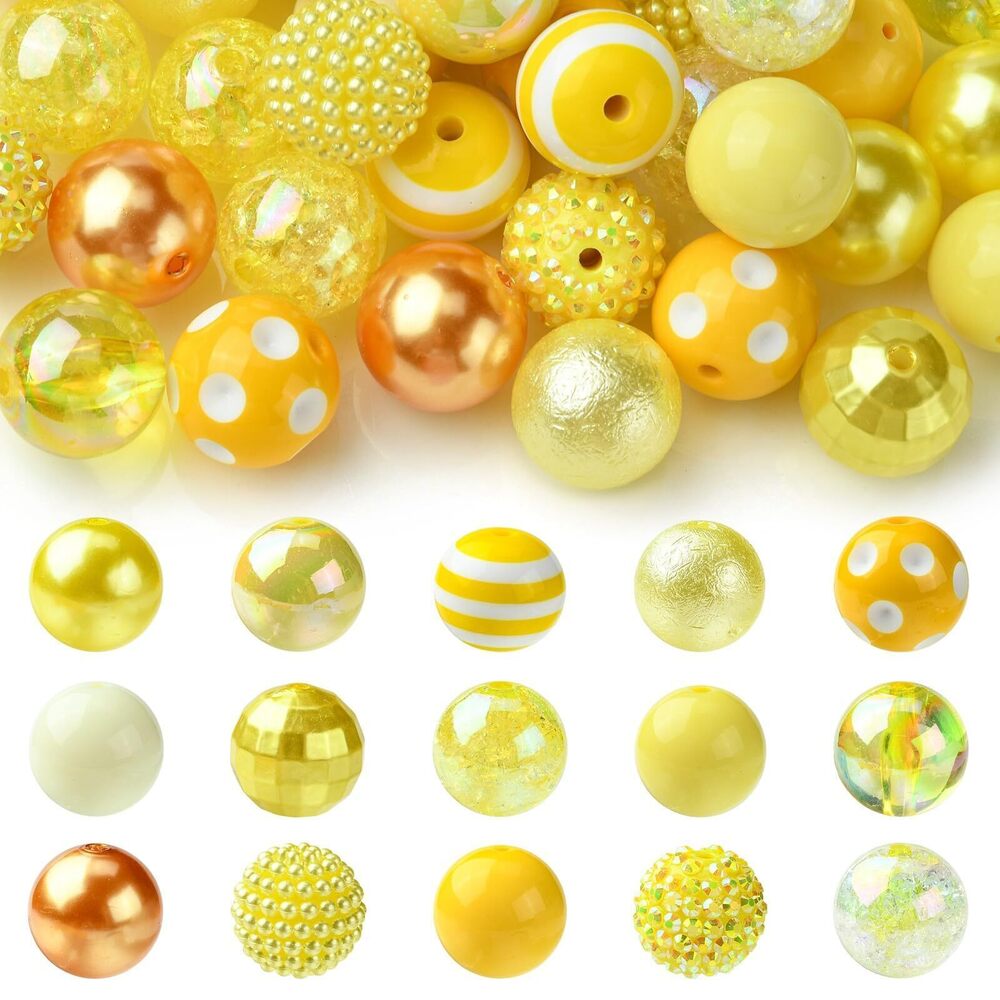 8291 50 pcs Mixed Styles Yellow Gumball Round Theme Acrylic Beads
